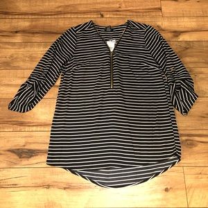 NWT Black & White Striped Zipper Neckline Blouse